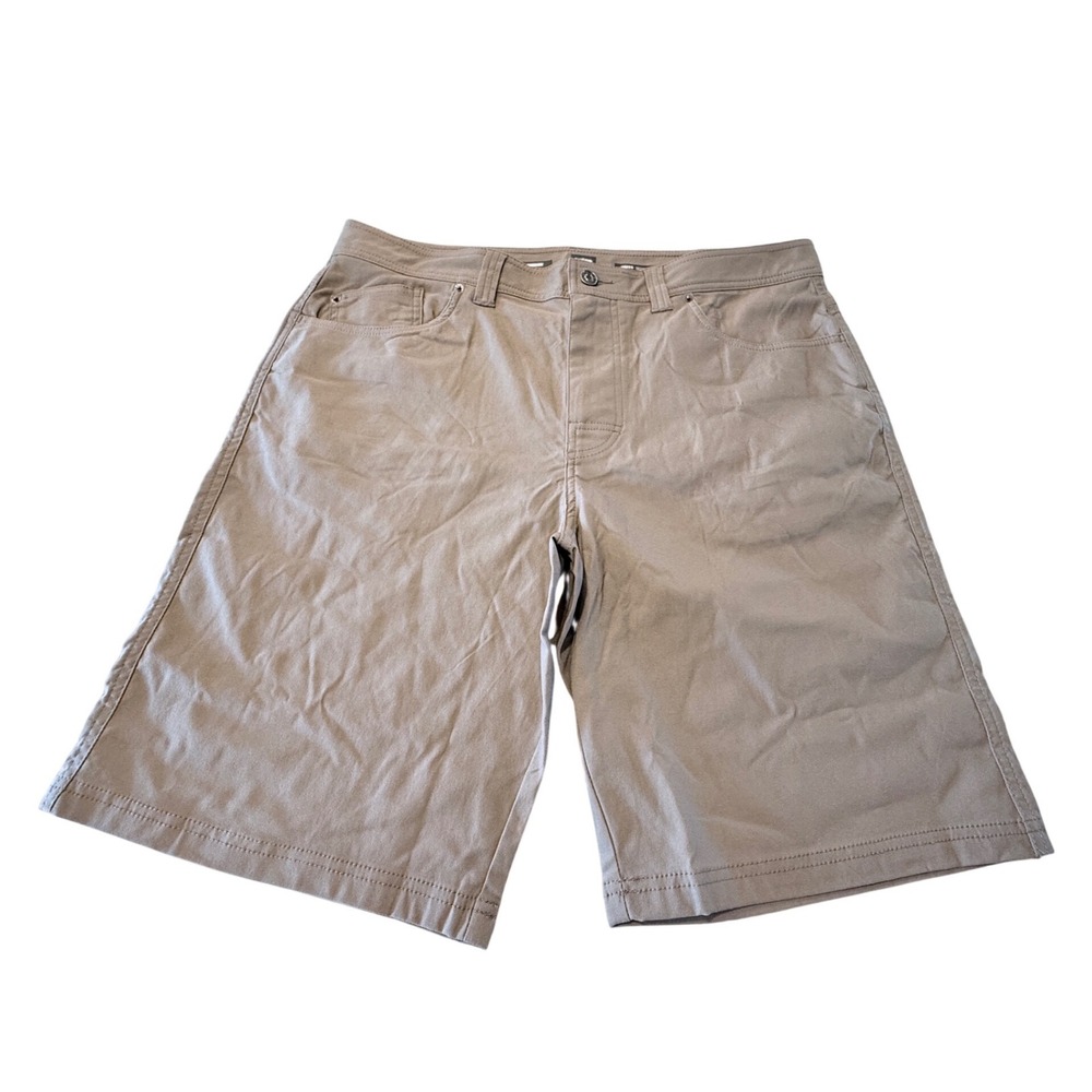 Prana Zion Mens Tan Standard Fit Hiking Shorts Size 36/11 Recycled Nylon Stretch